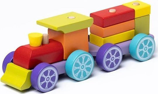 Cubika Train Locomotive Toy Wooden Colorful Cars Blocks Stacking