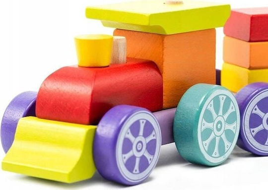 Cubika Train Locomotive Toy Wooden Colorful Cars Blocks Stacking