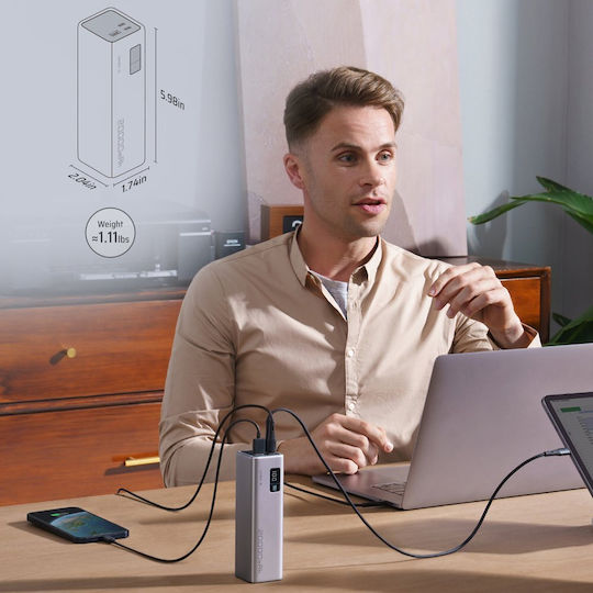 Cuktech CUKP200XGLGR Power Bank 20000mAh 100W with USB-A Port and 2 USB-C Ports Power Delivery Grey