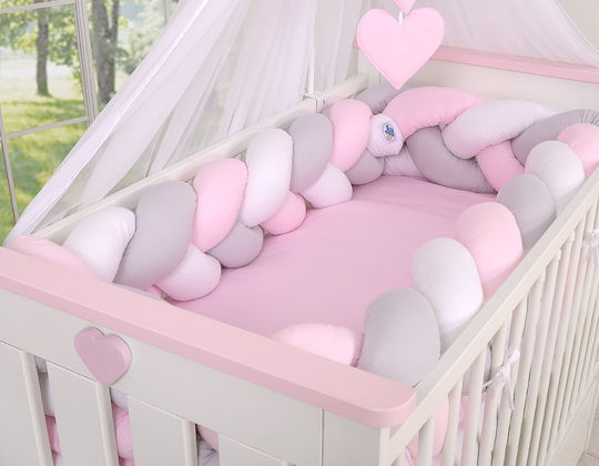 My Sweet Baby Crib Bumpers Braided Inside White, Gray, Pink