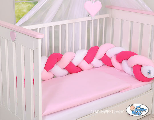 My Sweet Baby Crib Bumpers Braided Inside White, Pink, Dark Pink