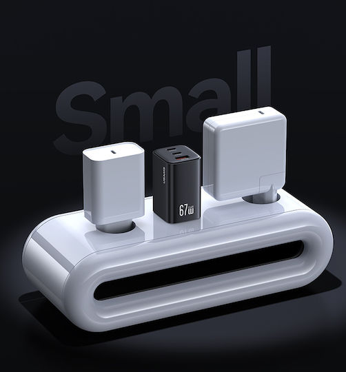 Usams Charger Without Cable GaN with USB-A Port and 2 USB-C Ports 67W Power Delivery Blacks (CC265)