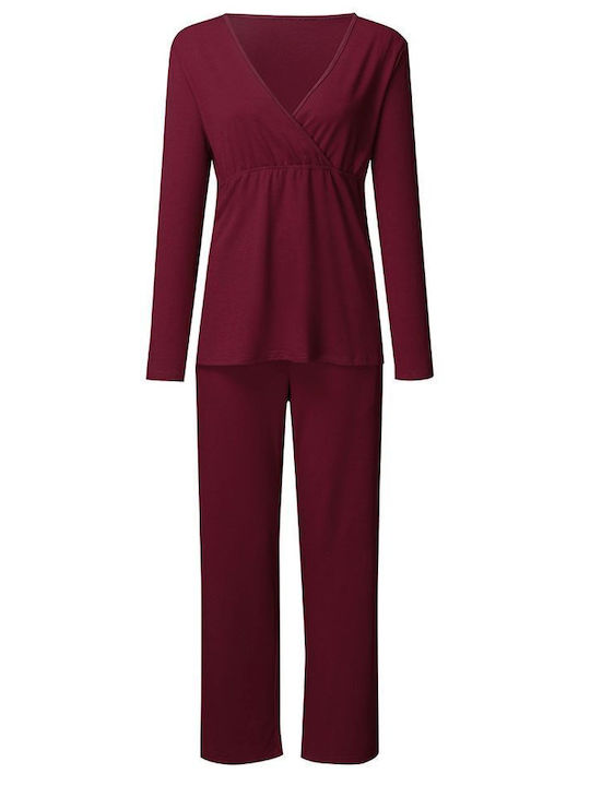 Queen Mother Maternity Pajama Set & Nursing in Burgundy color