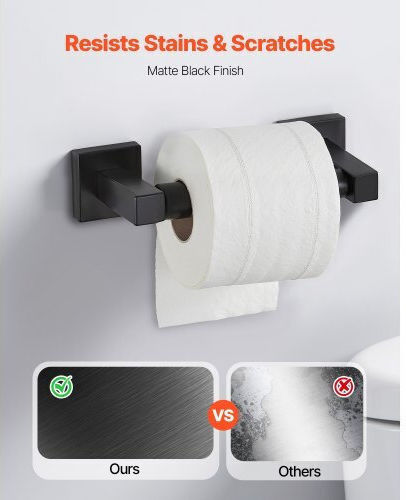 Vevor Matte Black Bathroom Equipment Set Bathroom Accessories Set Stainless Steel 4 Pieces 24-inch 61.0 cm Towel Bar Towel Ring Robe Hook Toilet Paper Holder Bathroom Wall-Mounted
