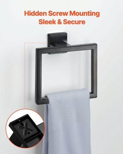Vevor Matte Black Bathroom Accessories Set 5 Pieces Stainless Steel 16 Inch 40.6 cm Towel Bar Towel Shelf 2 Towel Robe Hooks Toilet Paper Holder Bathroom Wall-Mounted