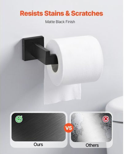 Vevor Matte Black Bathroom Accessories Set 10 Pieces 2 Towel Bars Stainless Steel 24-in 60.96 cm 2 Towel Racks 4 Towel Robe Hooks 2 Toilet Paper Holders Bathroom Wall-Mounted