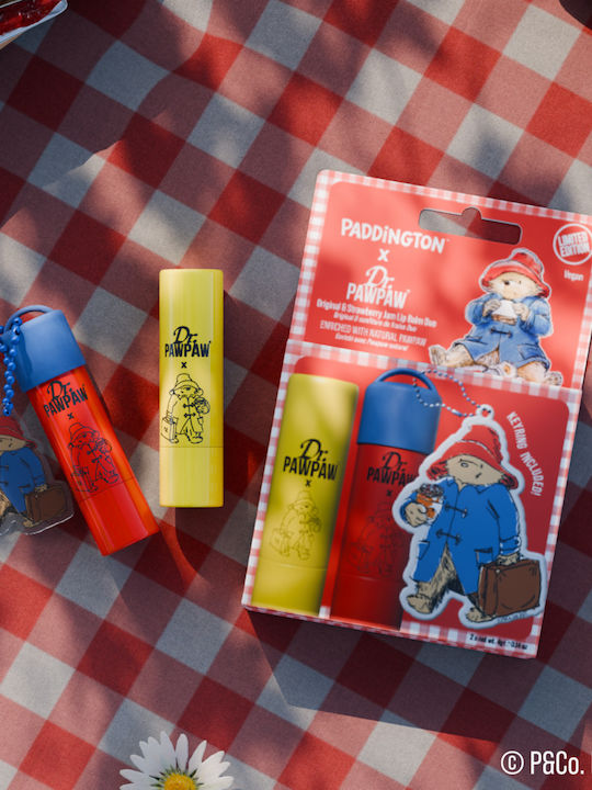 Set 2 Brelocuri Balsam De Buze Paddington Bear Balsam Original + Aromă De Gem De Căpșuni Dr.pawpaw 2 X 4 G Breloc Paddington Bear Original + Gem De Căpșuni