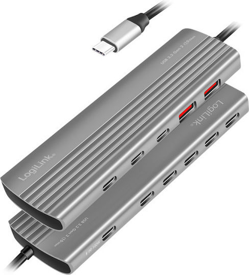 LogiLink USB 3.2 Hub 10 Anschlüsse mit USB-C Verbindung Gray