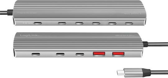LogiLink USB 3.2 Hub 10 Anschlüsse mit USB-C Verbindung Gray