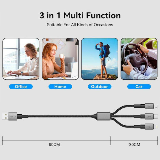 Tech-Protect Ultraboost USB to Lightning / Type-C Cable 3A Γκρι 1.2m