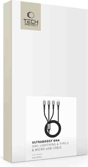 Tech-Protect Ultraboost USB to Lightning / Type-C Cable 3A Γκρι 1.2m