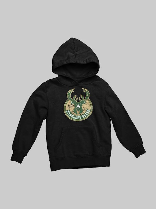 Fleece Kinder-Sweatshirt mit Kapuze und Taschen Schwarz Milwaukee Bucks
