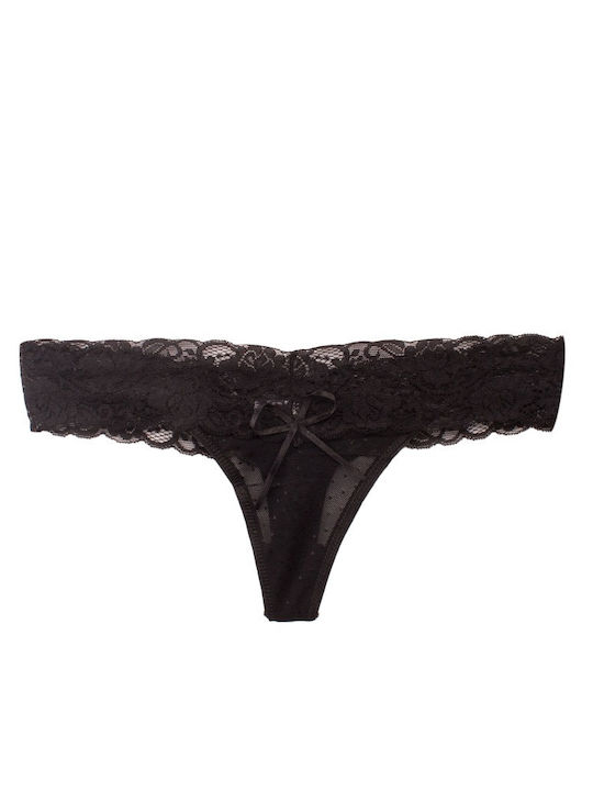 Γυναικεία String MultiPack με Δαντέλα Black
