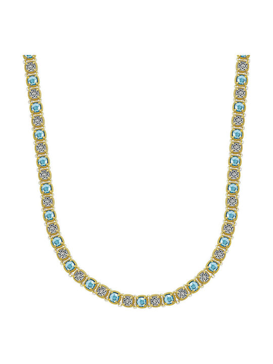 Dimitrios Exclusive Double Necklace Made of Gold Plated Silver Blue