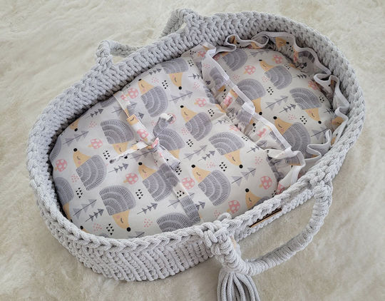 Coș Boho Pentru Păpuși Din Bumbac Gri Deschis
