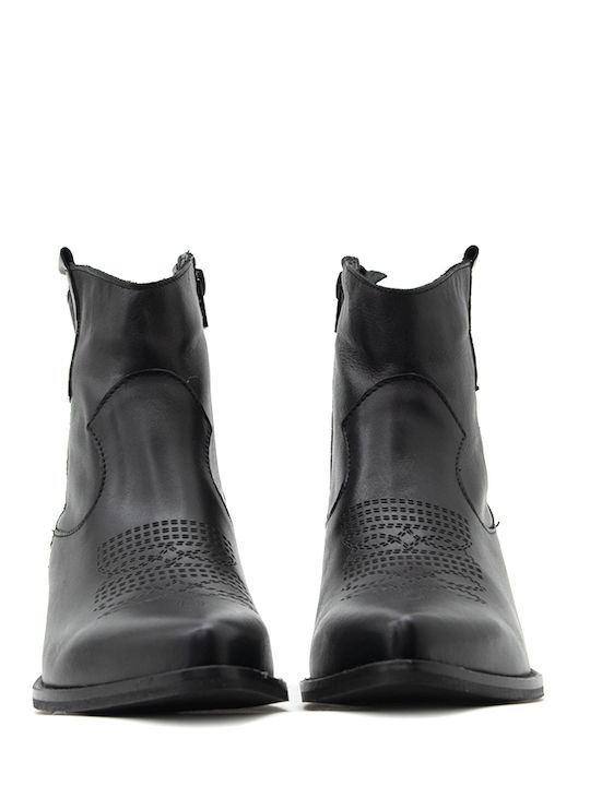 Leather Women's Ankle Boots Cowboy Black