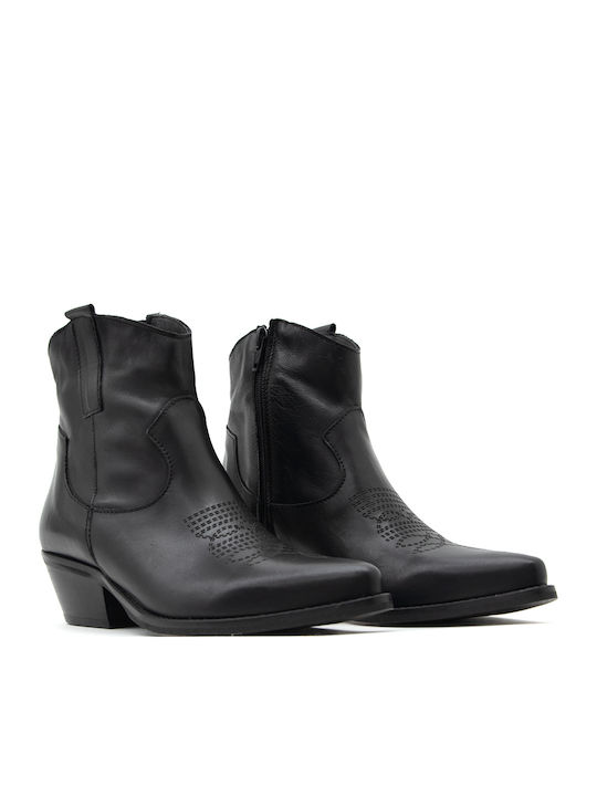 Leather Women's Ankle Boots Cowboy Black