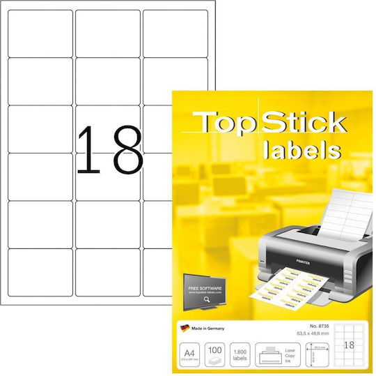 Topstick 1800 Selbstklebende A4-Etiketten 63.5x46.6mm