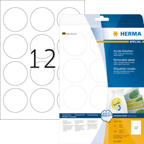 Herma 300 Self-Adhesive Round A4 Labels 60mm