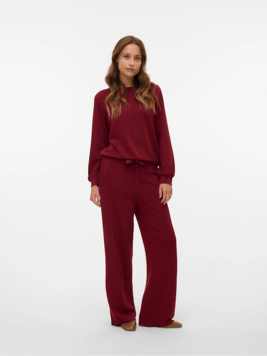 Hali Women's High-waisted Fabric Trousers with Elastic Bordeaux