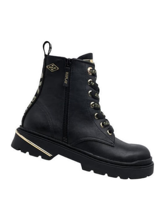 Anatomical Leather Kids Boots with Laces Black