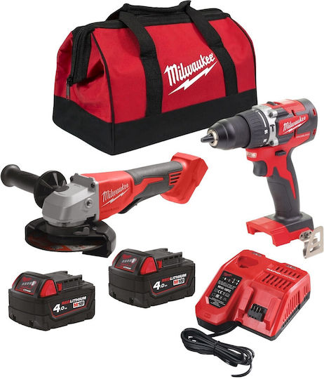 Milwaukee M18 Cbl2pg402b Set Angle Wheel & Impact Drill Driver Brushless 18V with 2 Batteries 4Ah and Case