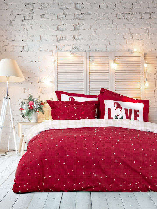 Nima Duvet Cover Set Cotton Queen with 2 Pillowcases 220x240 Everlove Red-beige