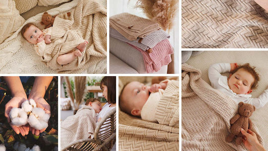 Babyono Decke Wickeltücher für Kinderzimmer Gestrickt Beige 75x100cm
