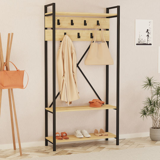 Entry Furniture with Hanger & Shoe Rack Natural / Black 90x34x180cm