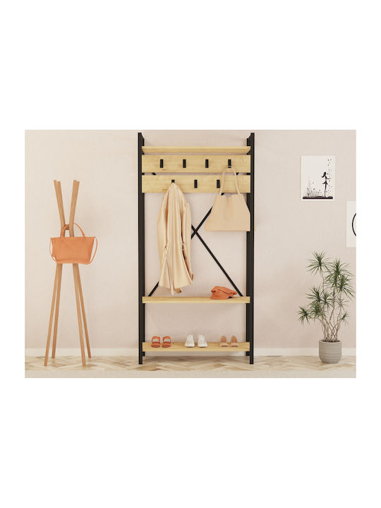 Entry Furniture with Hanger & Shoe Rack Natural / Black 90x34x180cm