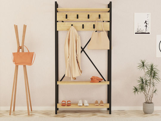 Entry Furniture with Hanger & Shoe Rack Natural / Black 90x34x180cm
