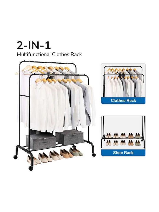 Uncle George Wheeled Floor Garment Rack made of Metal Black 110x55x150cm