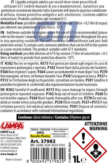 Lampa Premium Series G11 Ready for Use Engine Coolant for Car G11 Blue 1lt