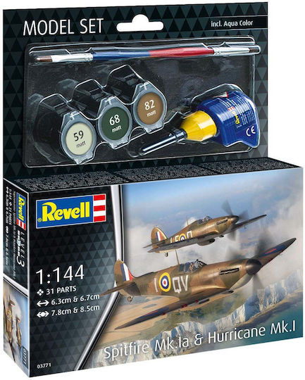 Revell Modellset Flugzeug Spitfire Mk.ia Hurricane Mk.i Maßstab 1:144 Rev63771