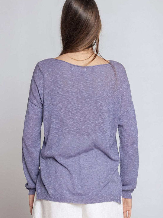 Damen Bluse Baumwolle Langärmelig Blue