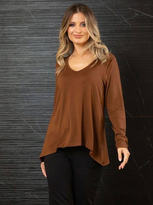 Women's Blouse Long Sleeve with V Neckline Petrol Blue