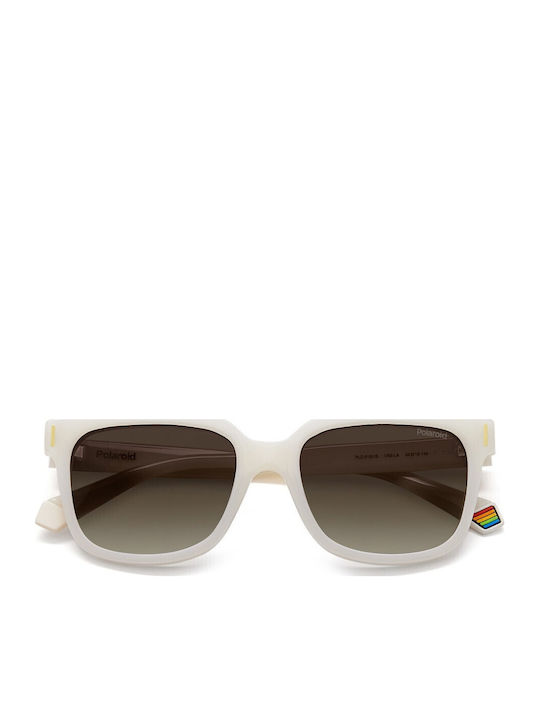 Polaroid Unisex Sunglasses with White Plastic Frame and Brown Gradient Polarized Lens PLD6191/S VK6/LA