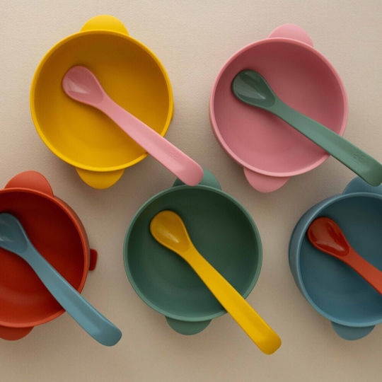 Nok Nok Feeding Set Nino made of Silicone with Non-Slip Base Blue 2pcs for 6+ months