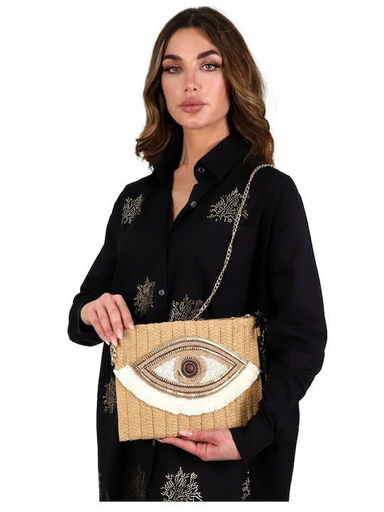 Stoff Damen Schultertasche Braun