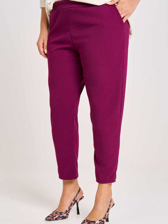 Women's Fabric Trousers with Elastic Carrot Fit Purple