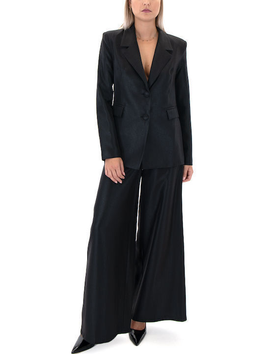 Damen Stoffhose in Breit Bein Stil Schwarz