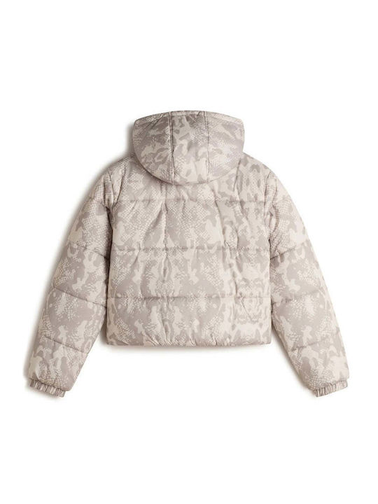 Crop Γυναικείο Puffer Μπουφάν για Χειμώνα Taupe Mist