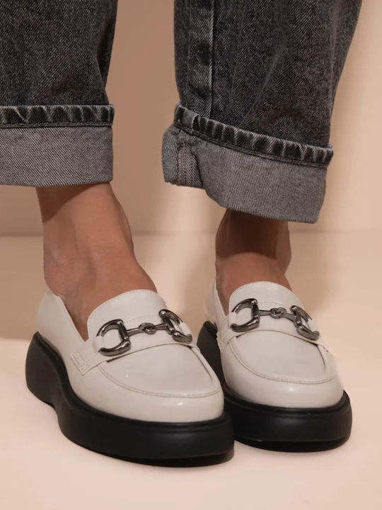 Leather Women's Loafers in Beige Color