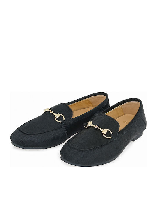 Leather Women's Loafers in Black Color