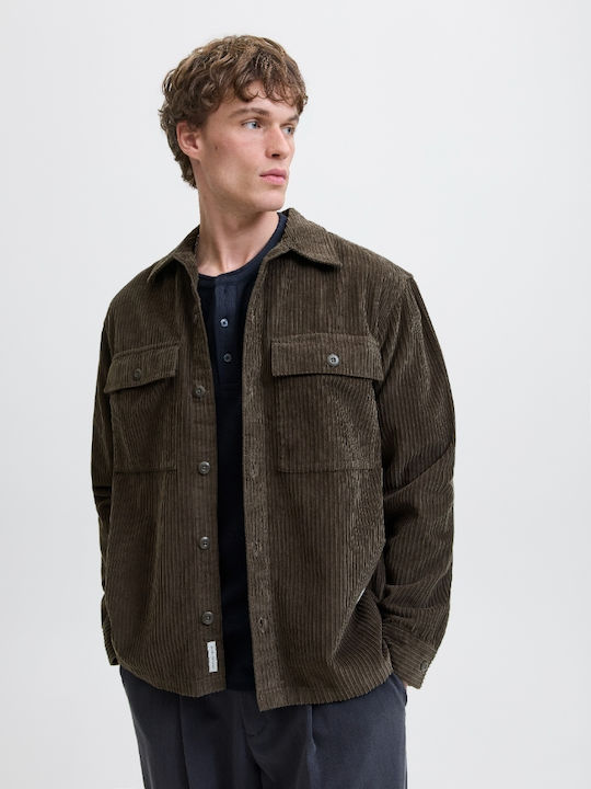 Μακρυμάνικo Βαμβακερό Overshirt Black Olive