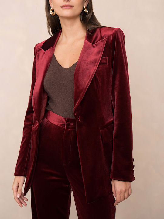 Cuca Women's Velvet Waisted Blazer Bordeaux