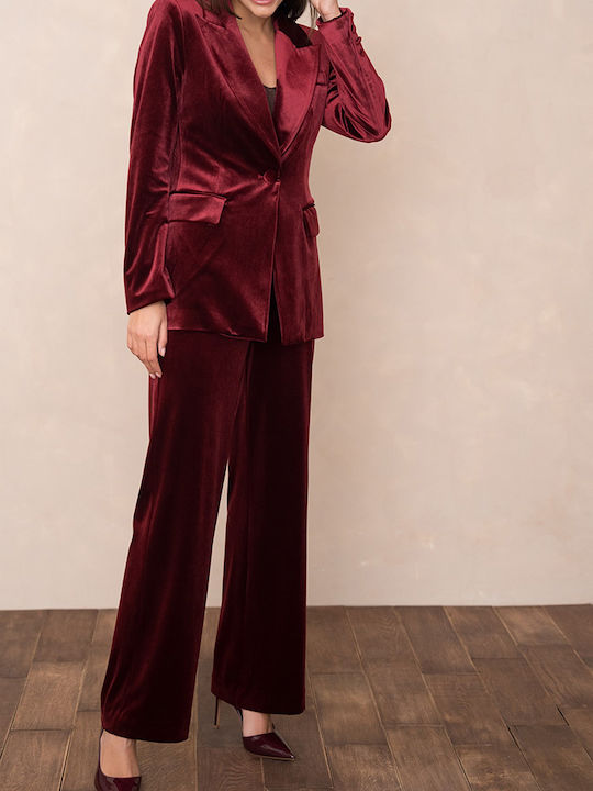 Cuca Women's Velvet Waisted Blazer Bordeaux