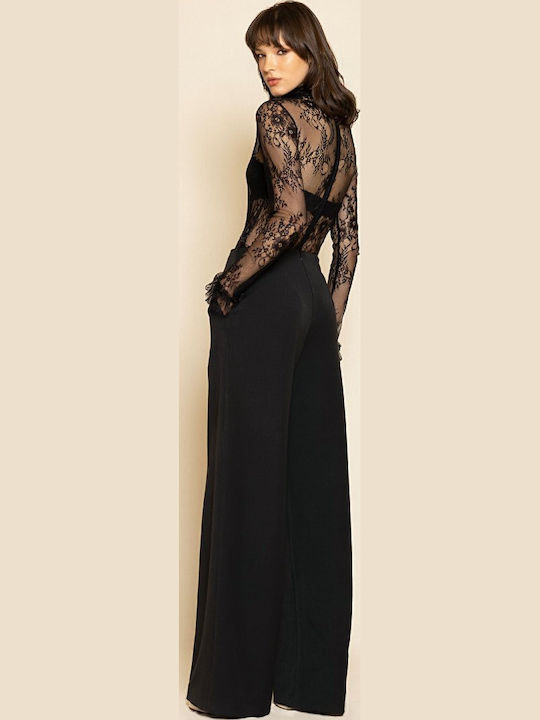 Women's Fabric Trousers Wide Striped Black