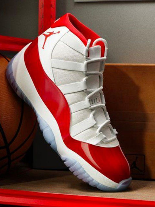 Air  11 Retro Мъжки Високи Сникърси Бели / Varsity Red / Black