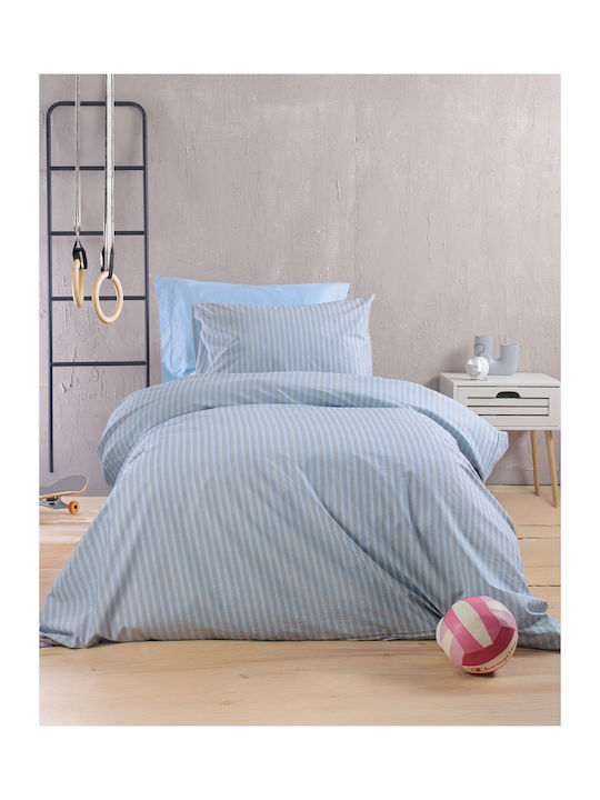 Rythmos Duvet Cover Set Cotton Single with Pillowcase 160x250 Polene Blue